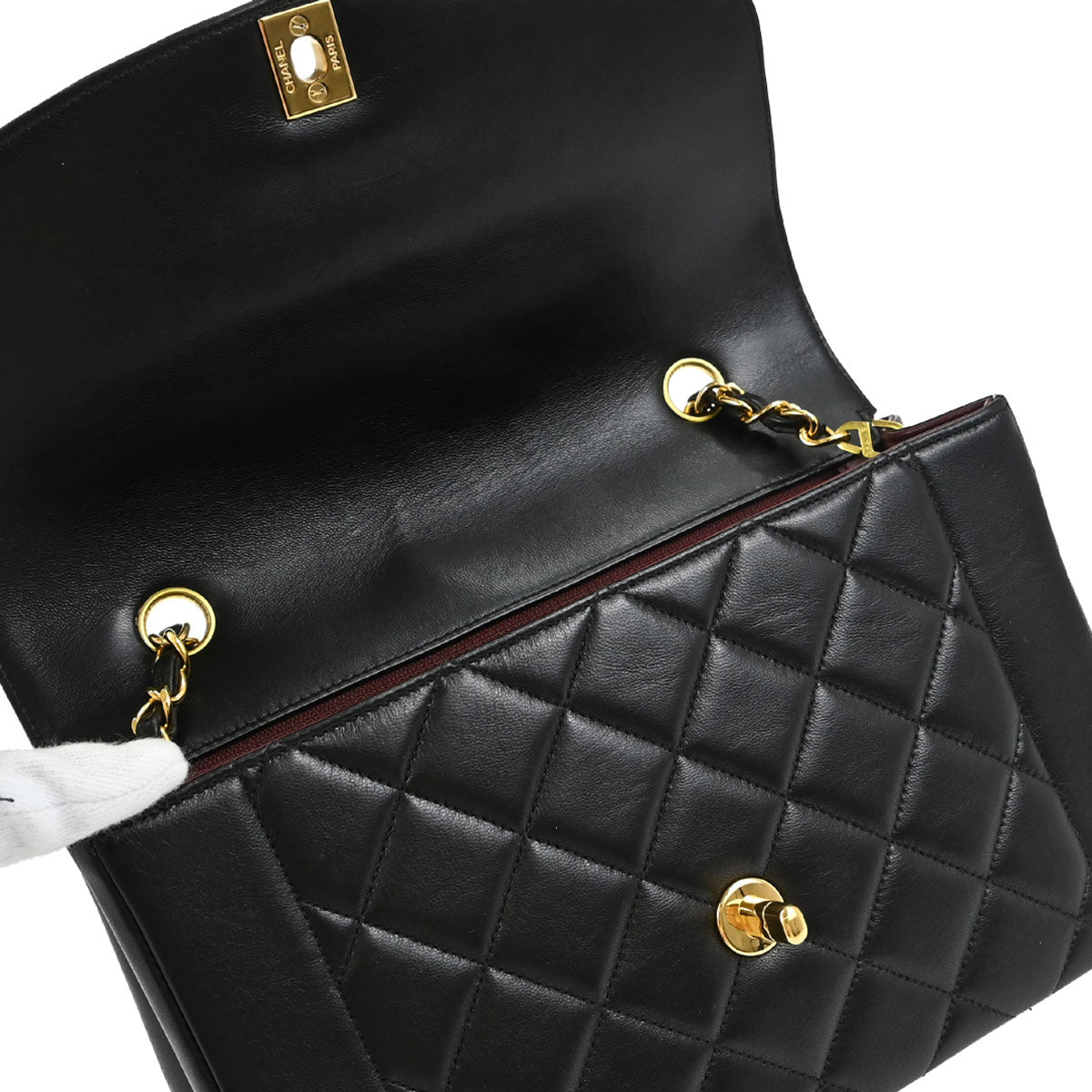 Chanel 1996-1997 Black Lambskin Medium Diana Shoulder Bag