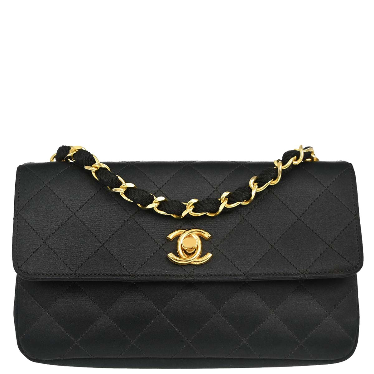 Chanel Black Satin Straight Flap Shoulder Bag