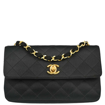 Chanel Black Satin Straight Flap Shoulder Bag