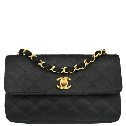 Chanel Black Satin Straight Flap Shoulder Bag