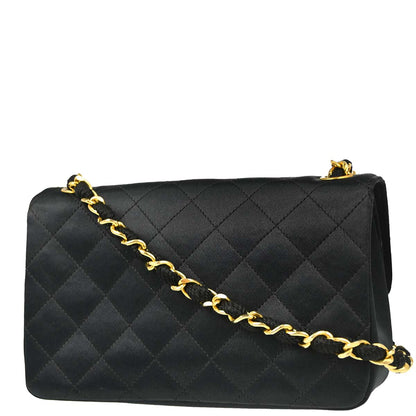 Chanel Black Satin Straight Flap Shoulder Bag