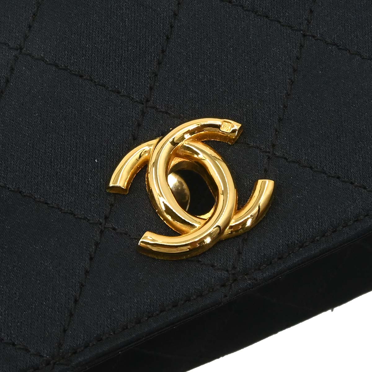 Chanel Black Satin Straight Flap Shoulder Bag
