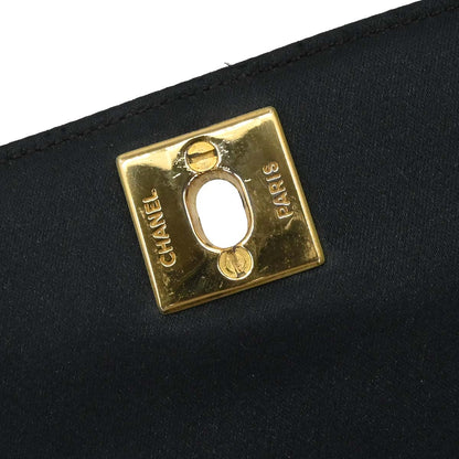 Chanel Black Satin Straight Flap Shoulder Bag