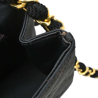 Chanel Black Satin Straight Flap Shoulder Bag