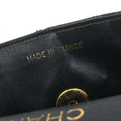 Chanel Black Satin Straight Flap Shoulder Bag