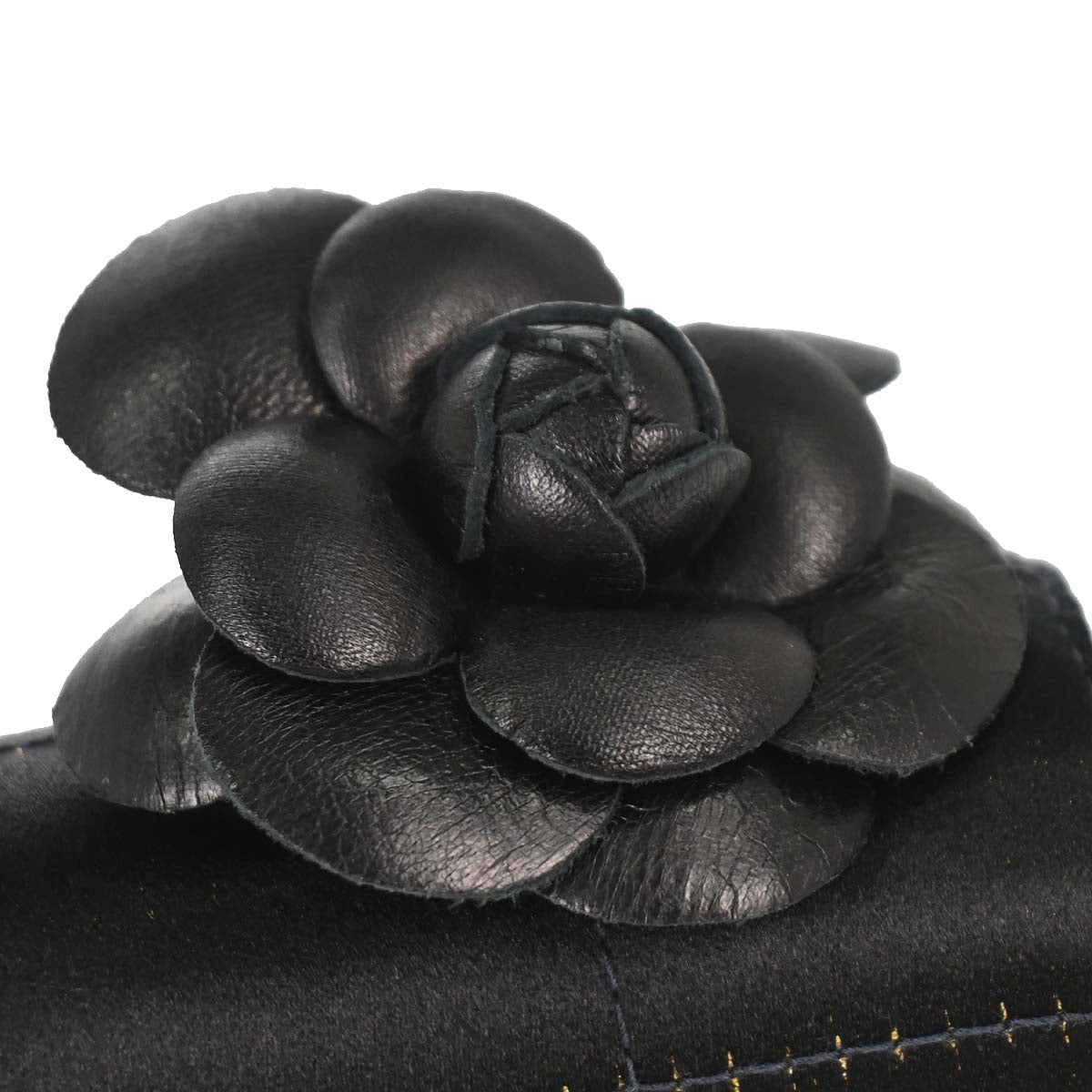 Chanel 2003-2004 Black Satin Camellia Choco Bar Shoulder Bag