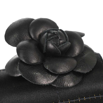 Chanel 2003-2004 Black Satin Camellia Choco Bar Shoulder Bag