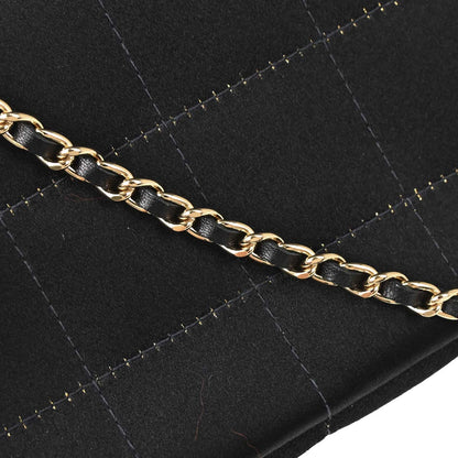 Chanel 2003-2004 Black Satin Camellia Choco Bar Shoulder Bag