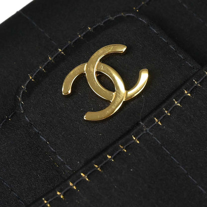 Chanel 2003-2004 Black Satin Camellia Choco Bar Shoulder Bag