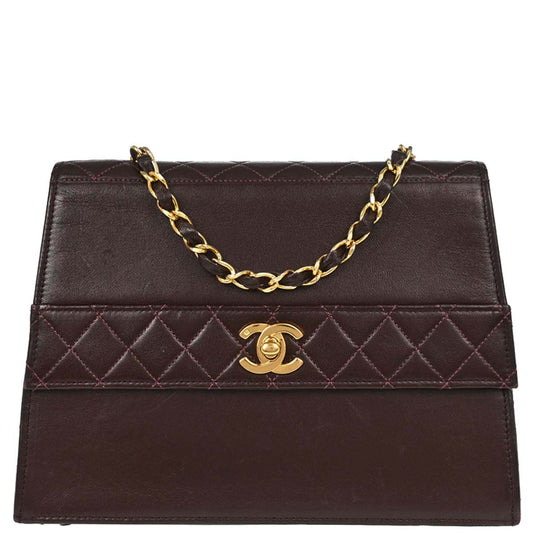 Chanel 1989-1991 Brown Lambskin Straight Flap Shoulder Bag