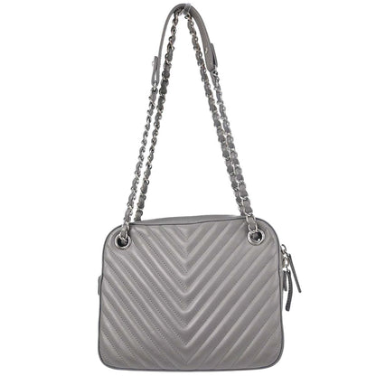 Chanel Navy Gray Lambskin Chevron Paris-Hamburg Double Camera Case Bag