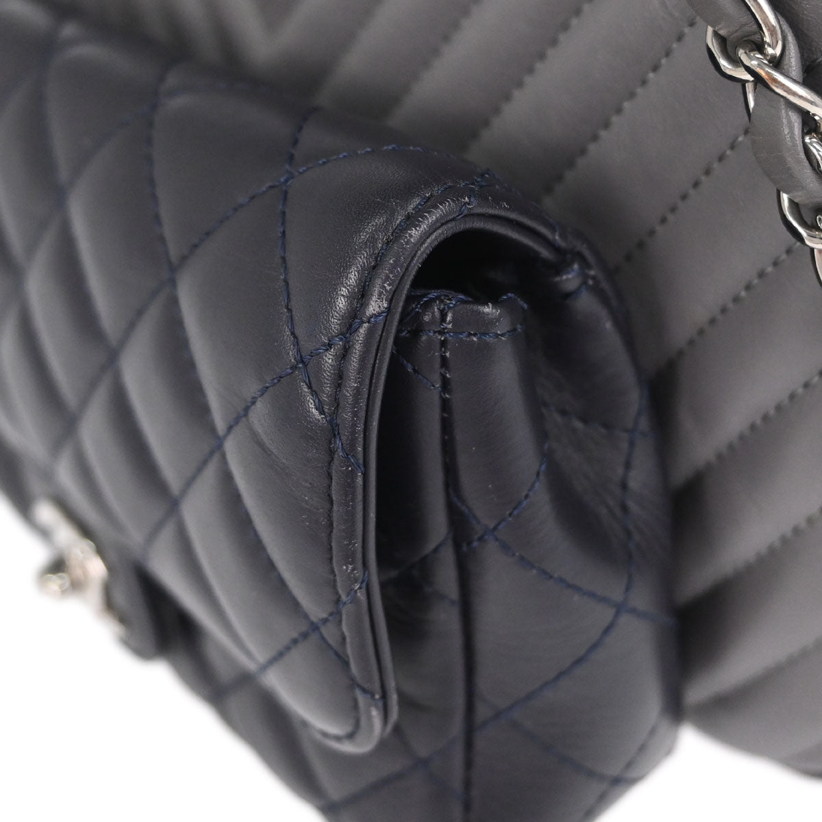 Chanel Navy Gray Lambskin Chevron Paris-Hamburg Double Camera Case Bag