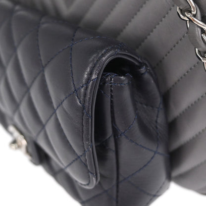 Chanel Navy Gray Lambskin Chevron Paris-Hamburg Double Camera Case Bag