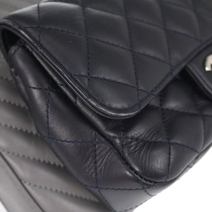 Chanel Navy Gray Lambskin Chevron Paris-Hamburg Double Camera Case Bag