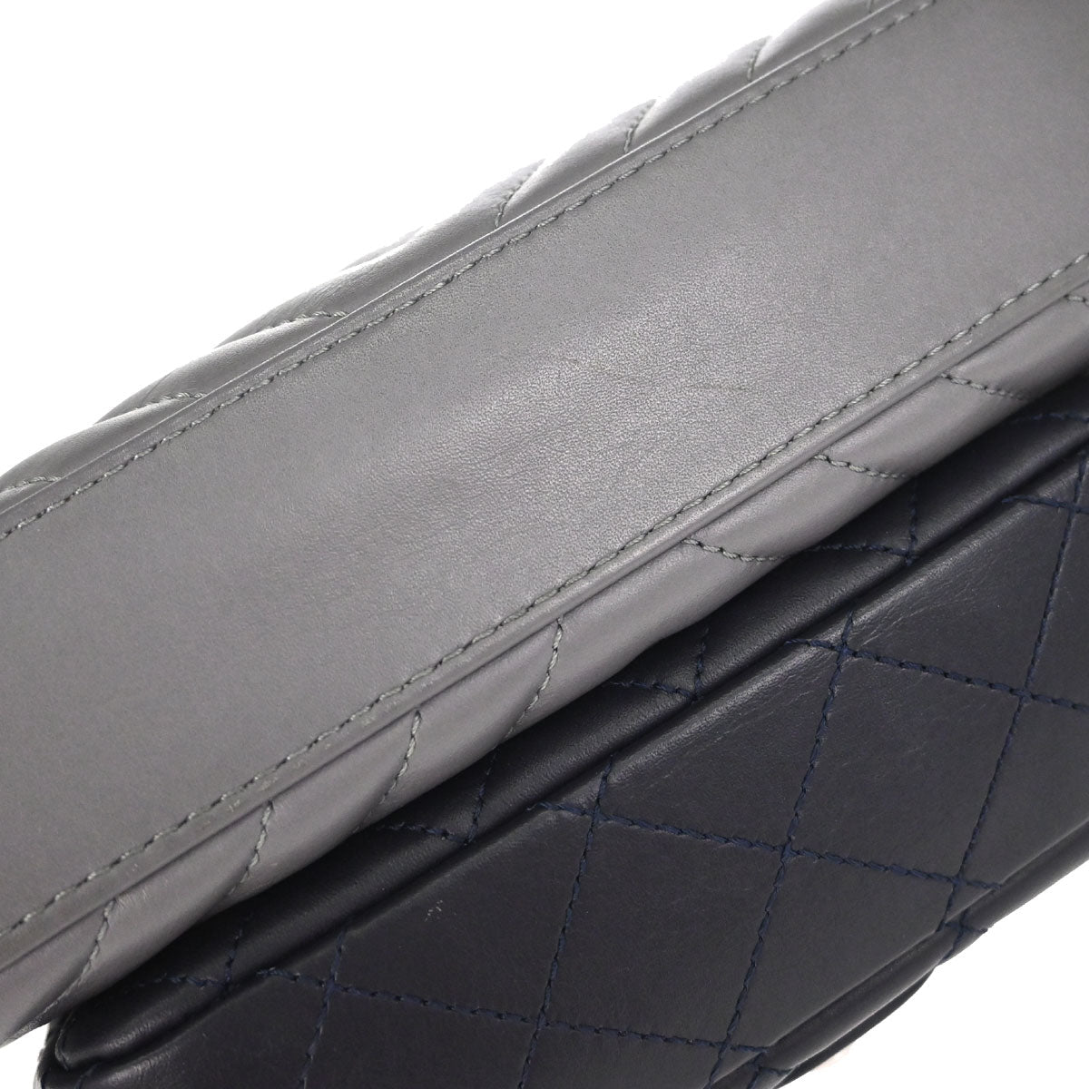 Chanel Navy Gray Lambskin Chevron Paris-Hamburg Double Camera Case Bag