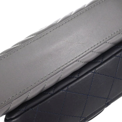 Chanel Navy Gray Lambskin Chevron Paris-Hamburg Double Camera Case Bag