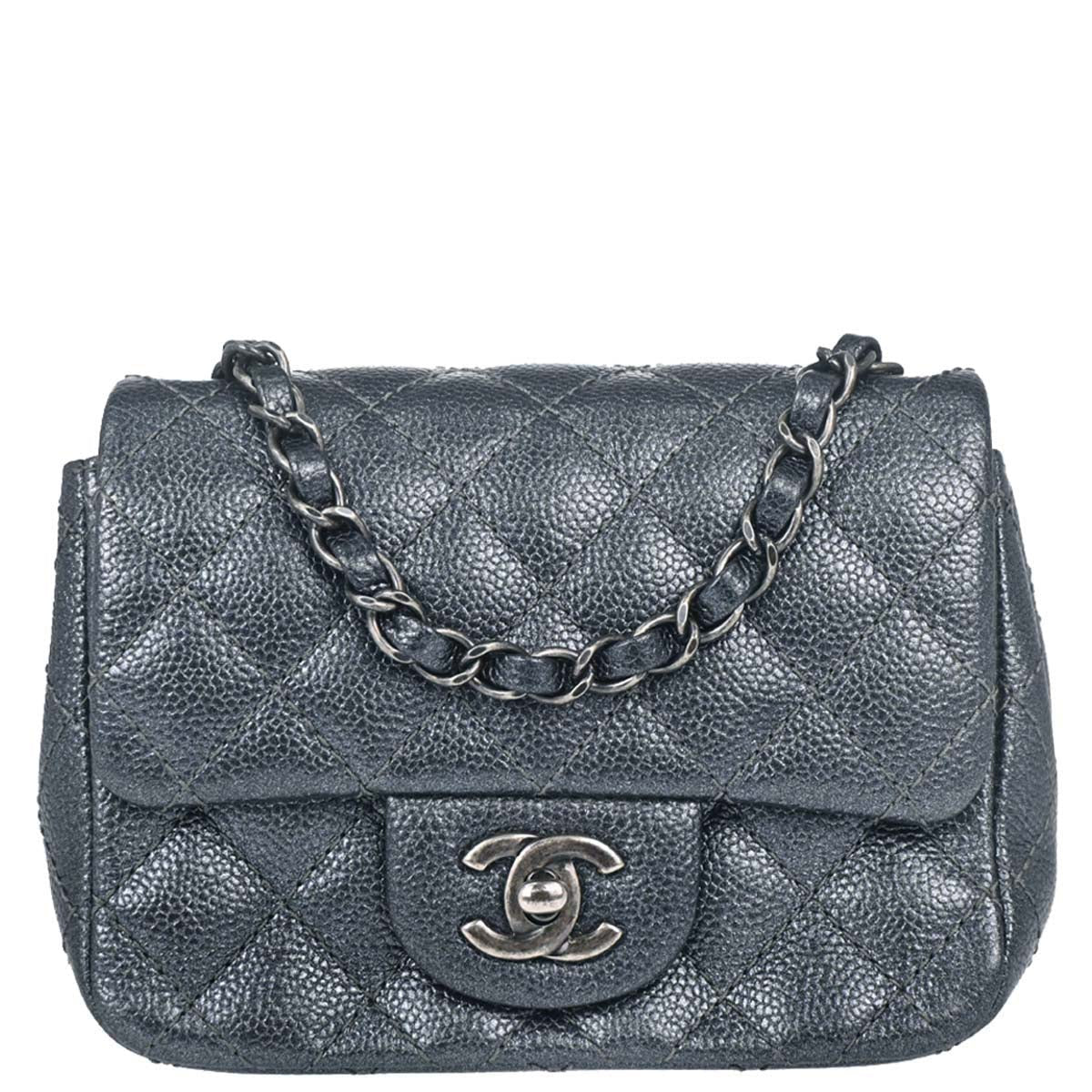 Chanel Metallic Blue Caviar Skin Mini Classic Square Flap Shoulder Bag 17