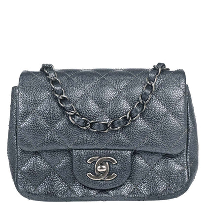 Chanel Metallic Blue Caviar Skin Mini Classic Square Flap Shoulder Bag 17
