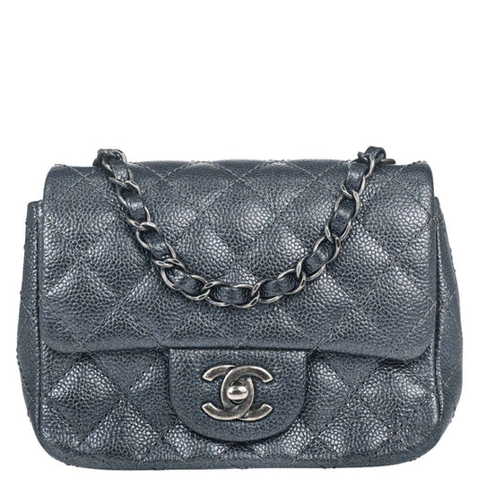 Chanel Metallic Blue Caviar Skin Mini Classic Square Flap Shoulder Bag 17