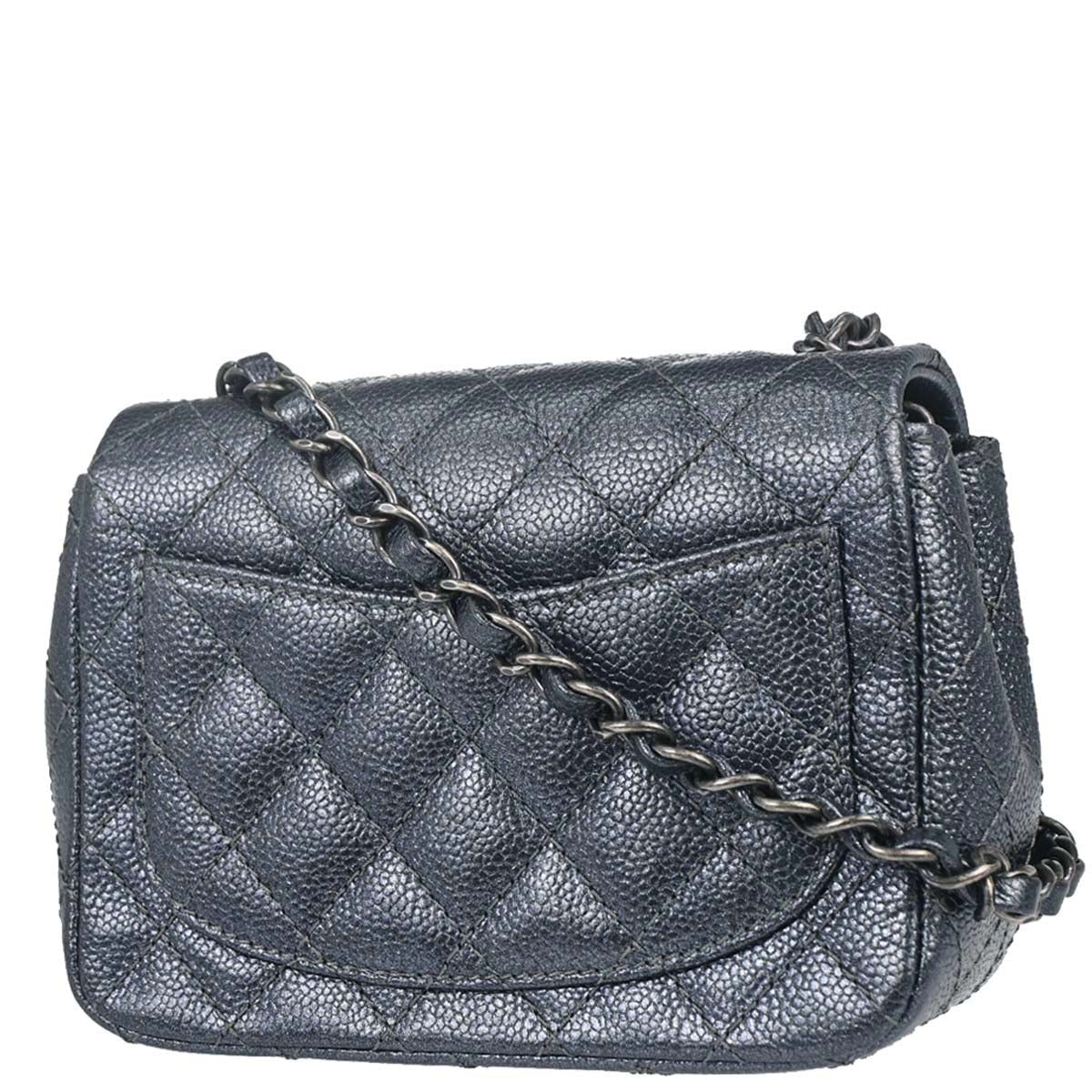 Chanel Metallic Blue Caviar Skin Mini Classic Square Flap Shoulder Bag 17