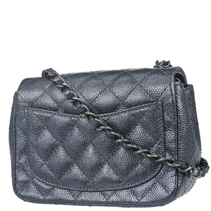 Chanel Metallic Blue Caviar Skin Mini Classic Square Flap Shoulder Bag 17
