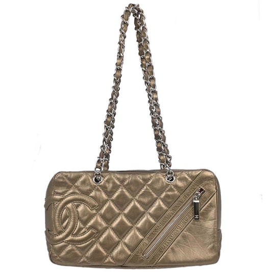 Chanel Metallic Bronze Calfskin Cotton Club Cambon Ligne Handbag