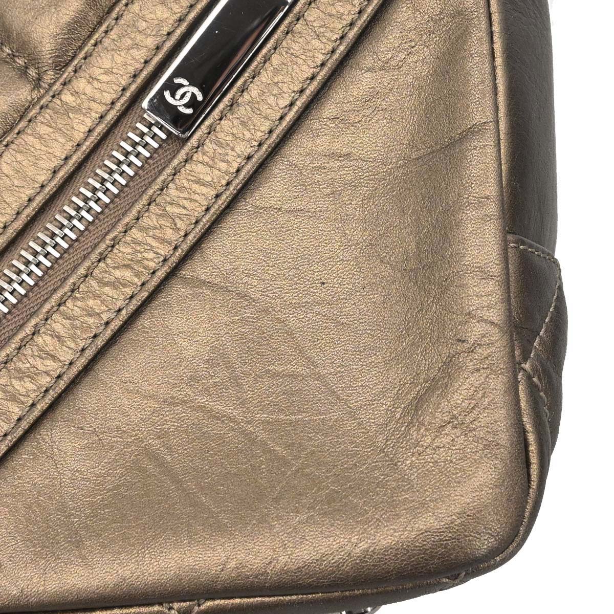 Chanel Metallic Bronze Calfskin Cotton Club Cambon Ligne Handbag