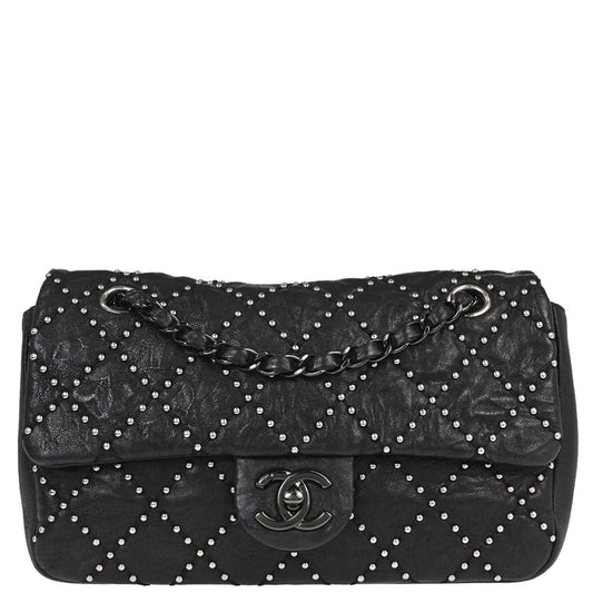 Chanel Black Calfskin Paris-Dallas Studded Flap Shoulder Bag