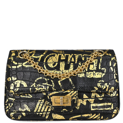 Chanel Black Embossed Calfskin Mademoiselle Lock Graffiti Shoulder Bag