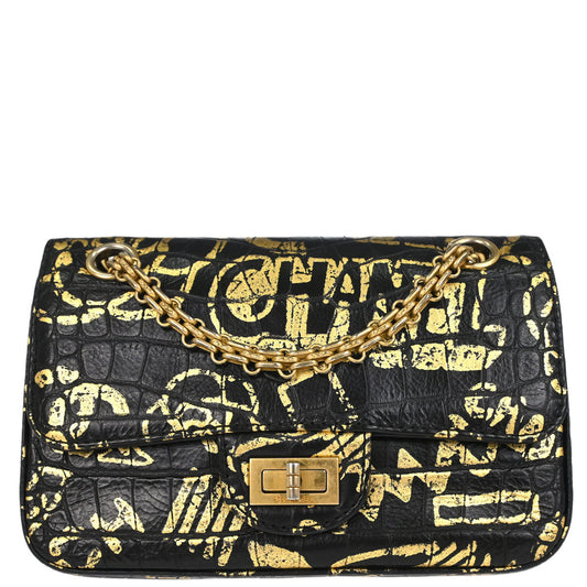 Chanel Black Embossed Calfskin Mademoiselle Lock Graffiti Shoulder Bag