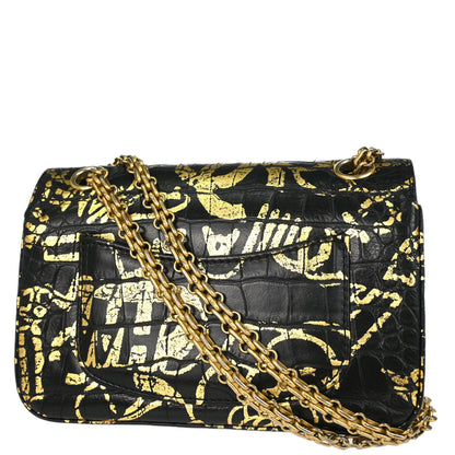 Chanel Black Embossed Calfskin Mademoiselle Lock Graffiti Shoulder Bag