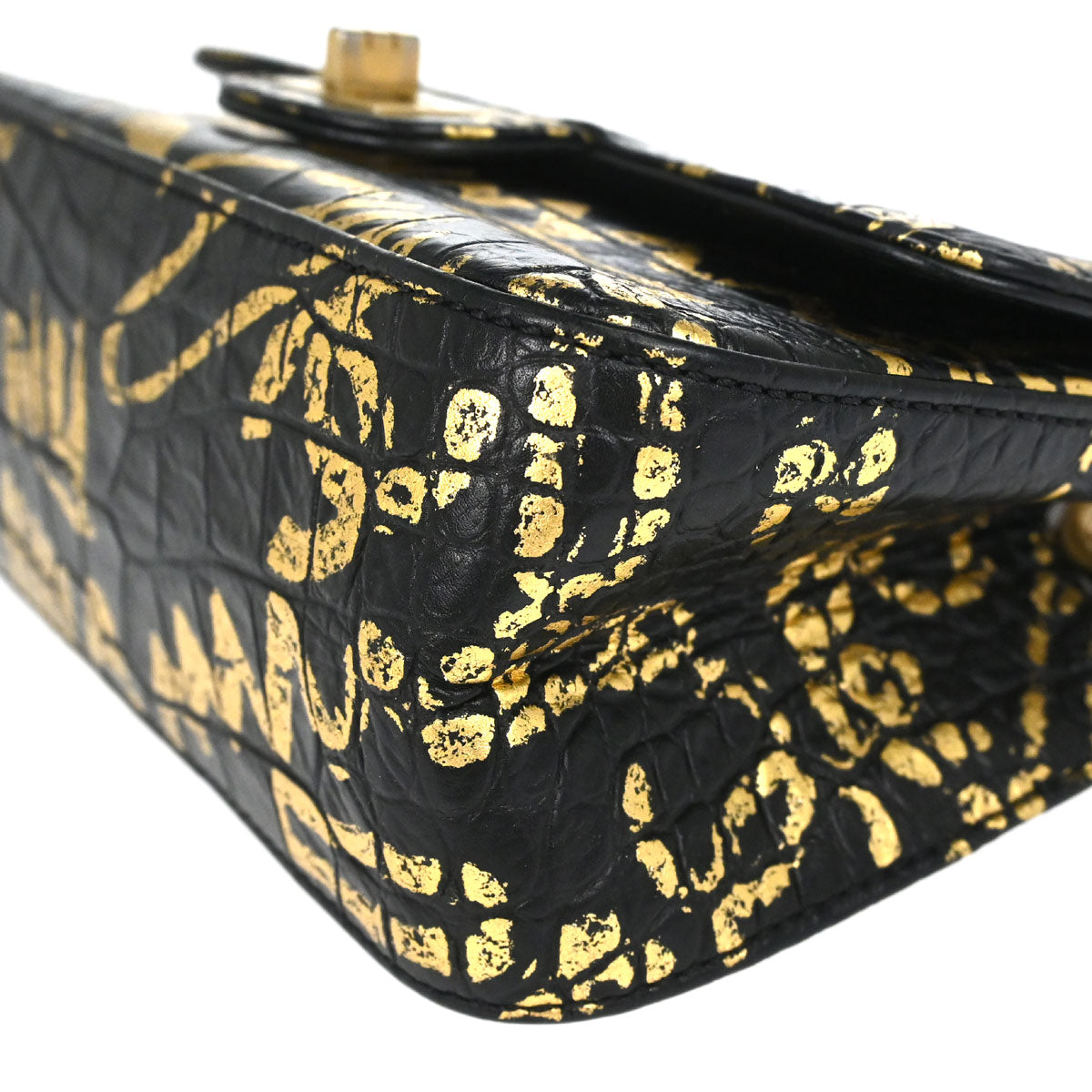 Chanel Black Embossed Calfskin Mademoiselle Lock Graffiti Shoulder Bag