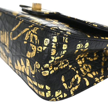 Chanel Black Embossed Calfskin Mademoiselle Lock Graffiti Shoulder Bag