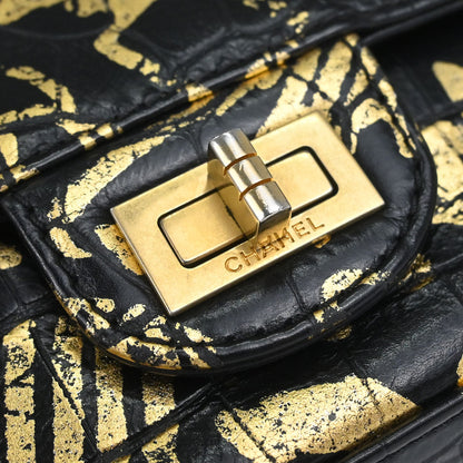 Chanel Black Embossed Calfskin Mademoiselle Lock Graffiti Shoulder Bag
