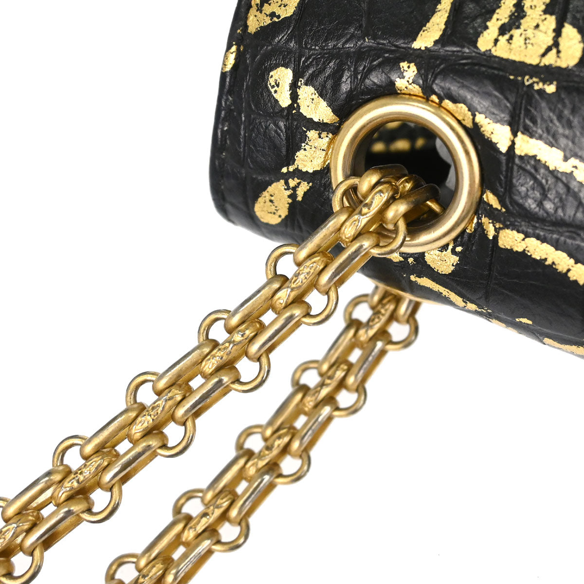 Chanel Black Embossed Calfskin Mademoiselle Lock Graffiti Shoulder Bag