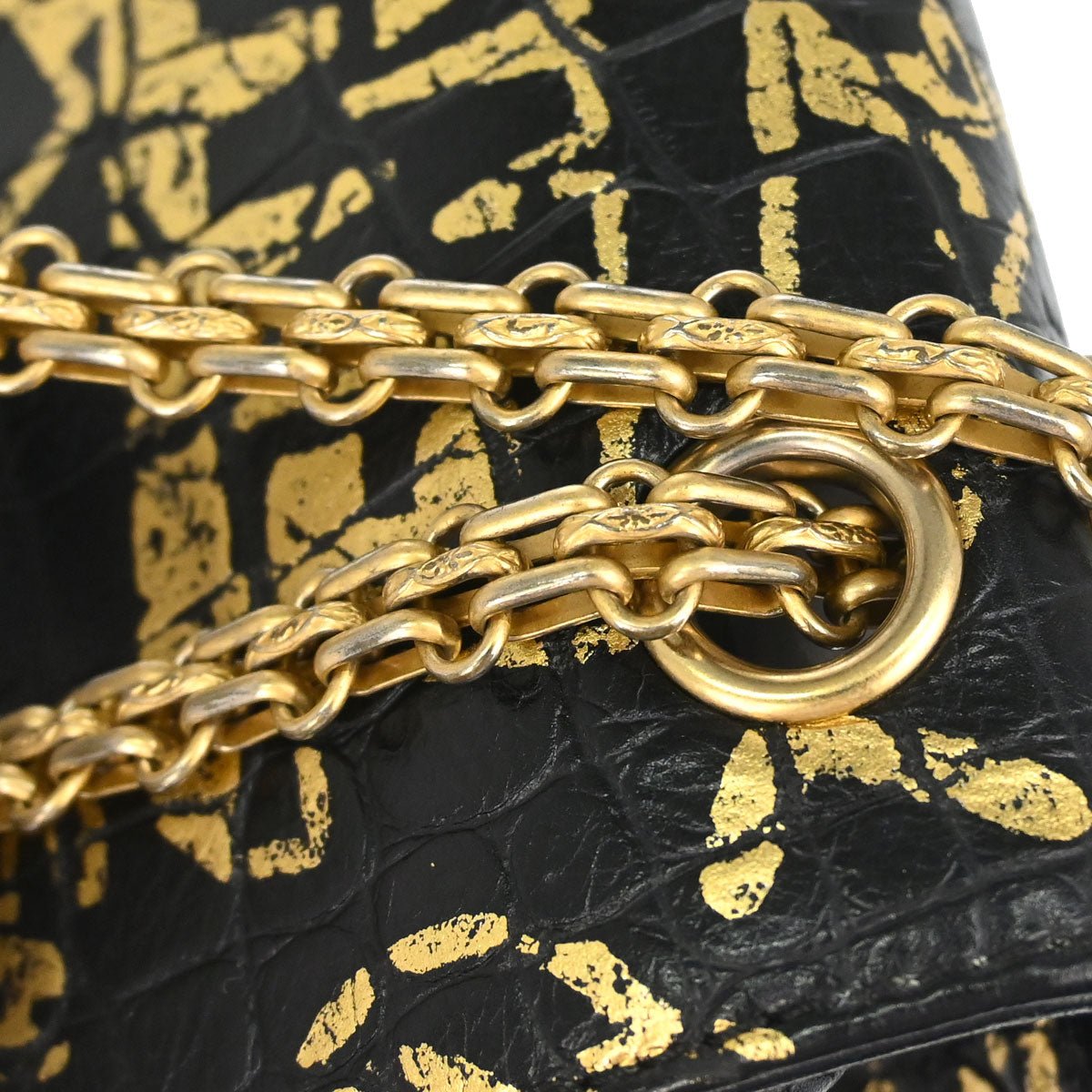 Chanel Black Embossed Calfskin Mademoiselle Lock Graffiti Shoulder Bag