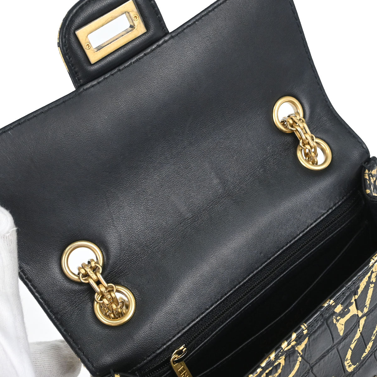 Chanel Black Embossed Calfskin Mademoiselle Lock Graffiti Shoulder Bag