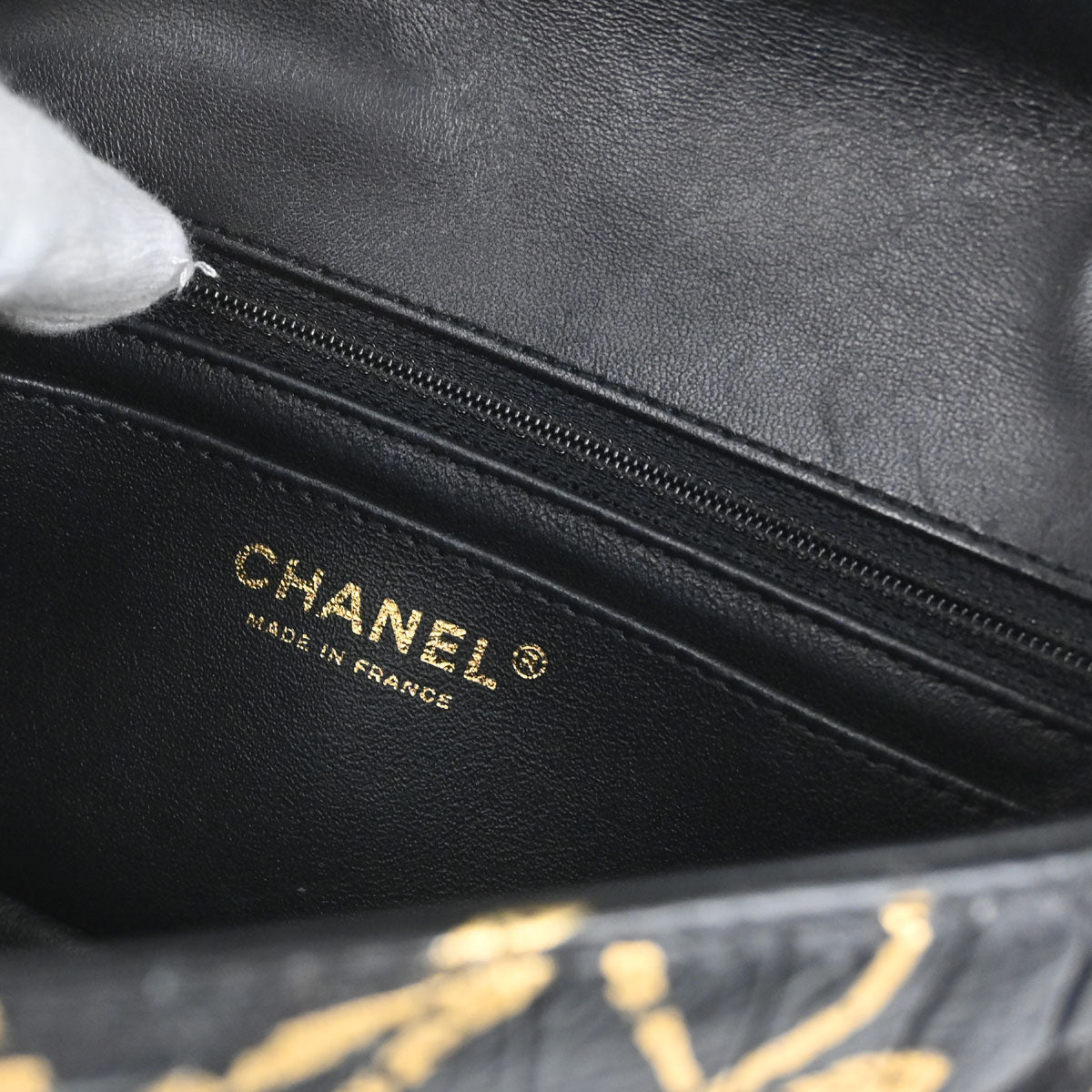 Chanel Black Embossed Calfskin Mademoiselle Lock Graffiti Shoulder Bag