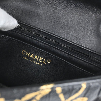 Chanel Black Embossed Calfskin Mademoiselle Lock Graffiti Shoulder Bag