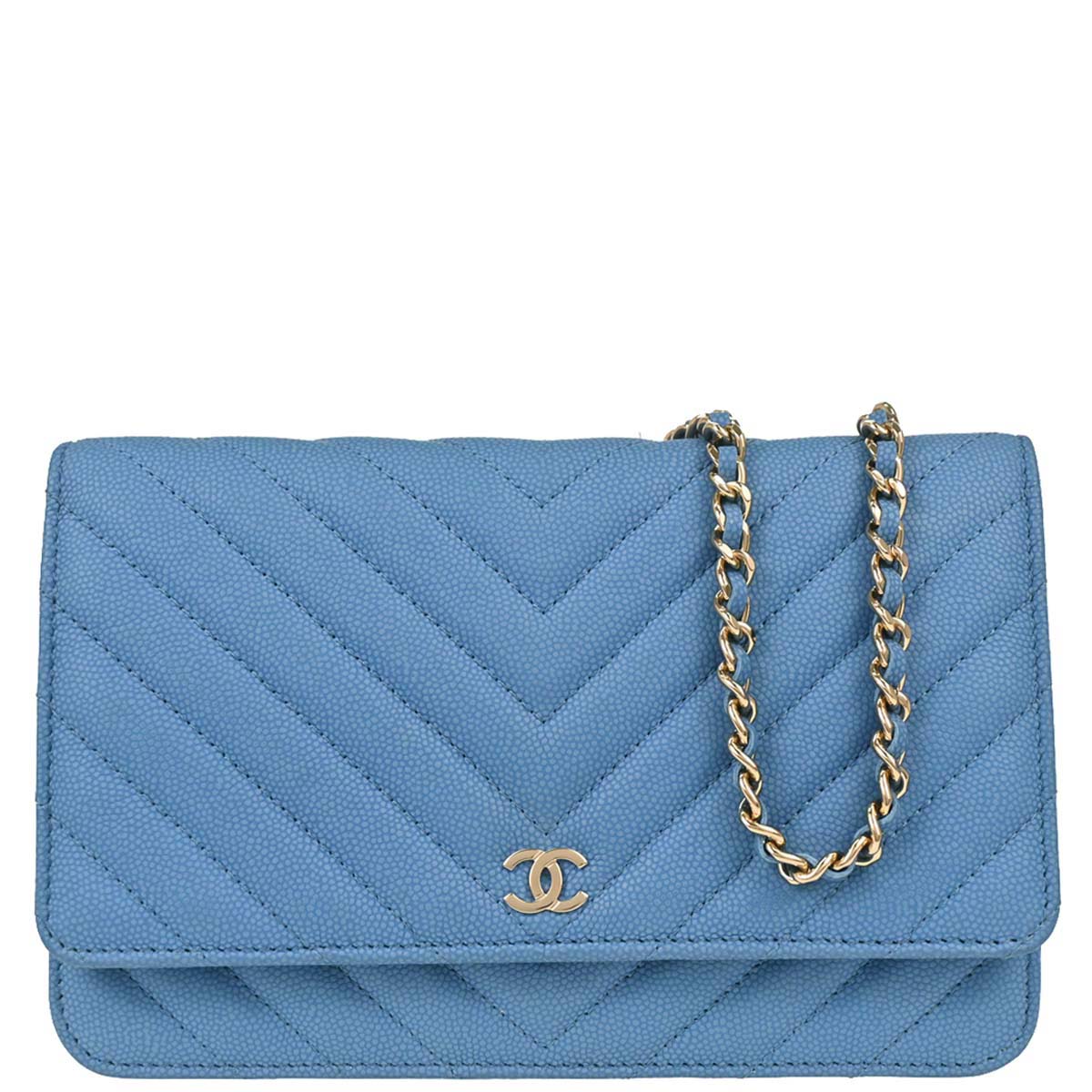 Chanel Blue Caviar Skin Chevron Classic WOC Wallet on Chain Bag