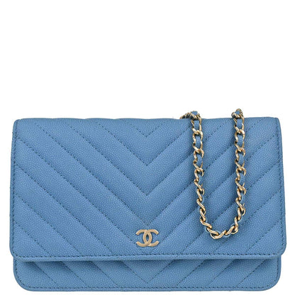 Chanel Blue Caviar Skin Chevron Classic WOC Wallet on Chain Bag