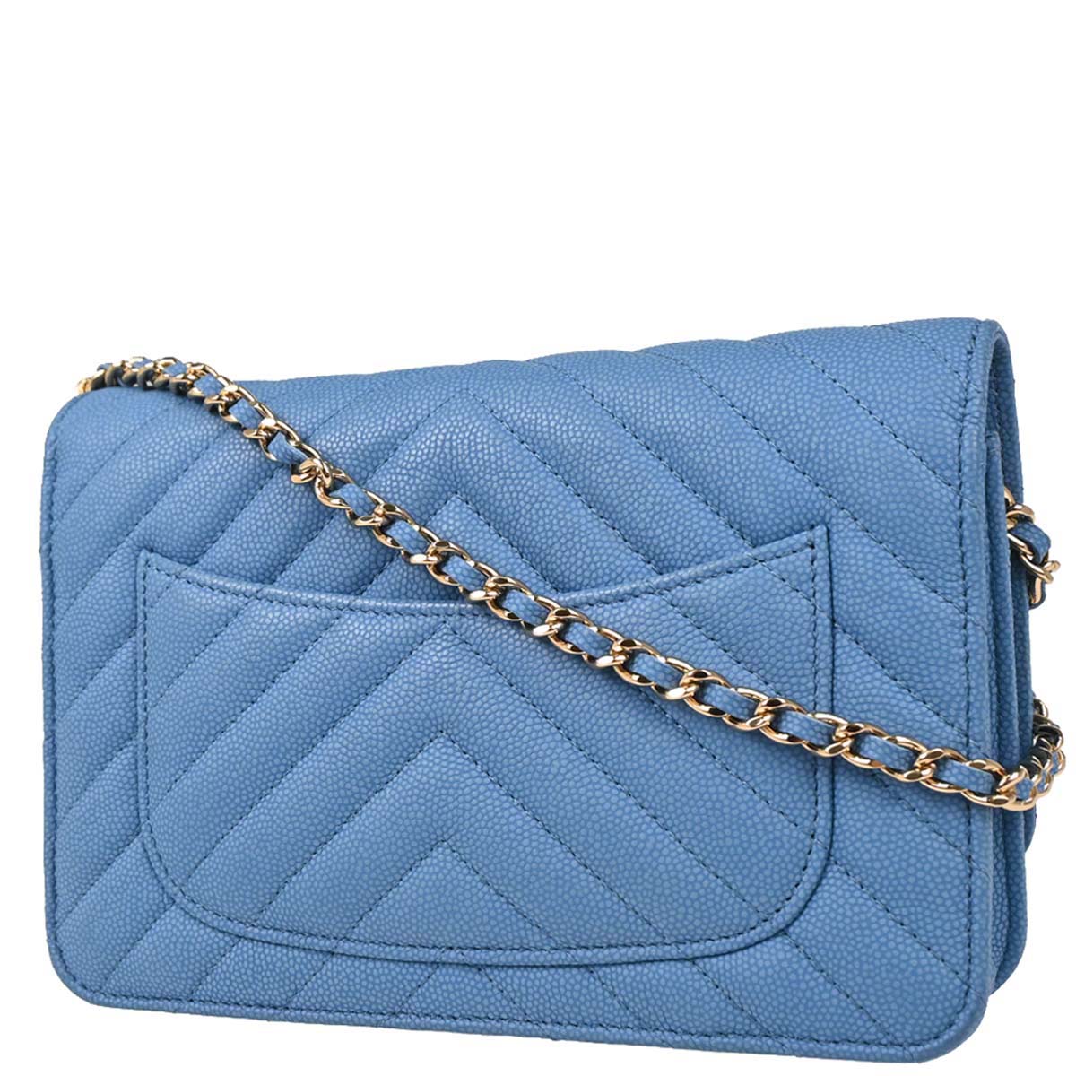 Chanel Blue Caviar Skin Chevron Classic WOC Wallet on Chain Bag