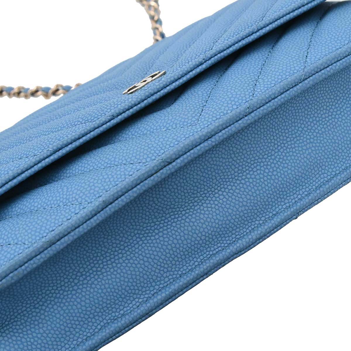 Chanel Blue Caviar Skin Chevron Classic WOC Wallet on Chain Bag