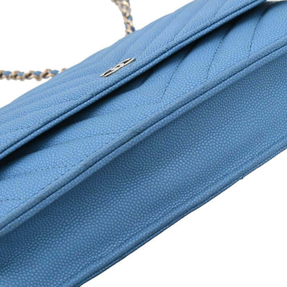 Chanel Blue Caviar Skin Chevron Classic WOC Wallet on Chain Bag