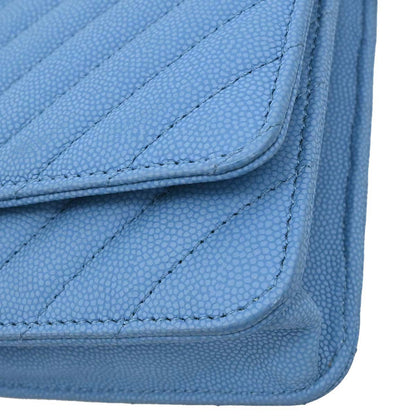 Chanel Blue Caviar Skin Chevron Classic WOC Wallet on Chain Bag