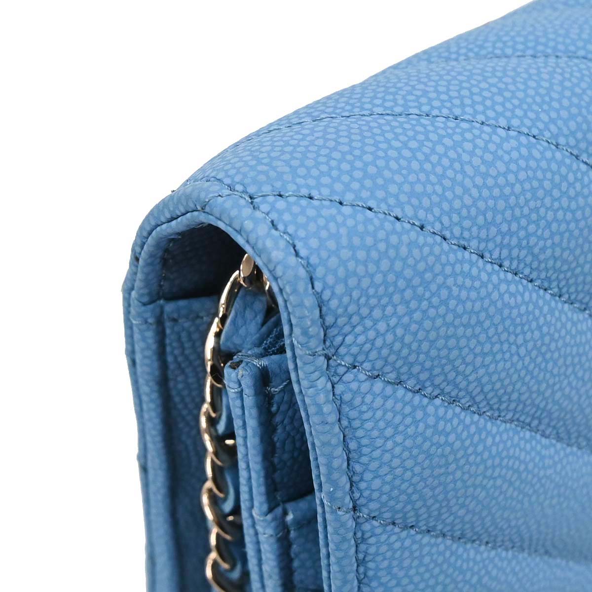 Chanel Blue Caviar Skin Chevron Classic WOC Wallet on Chain Bag
