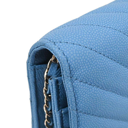 Chanel Blue Caviar Skin Chevron Classic WOC Wallet on Chain Bag