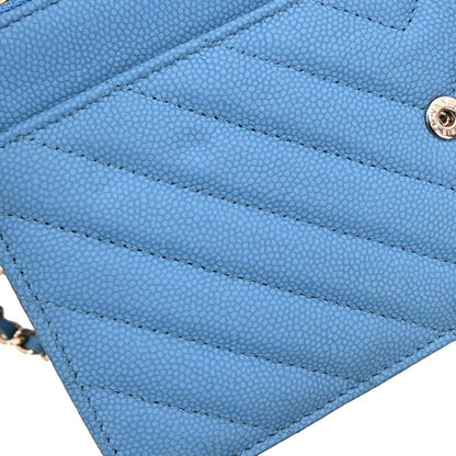 Chanel Blue Caviar Skin Chevron Classic WOC Wallet on Chain Bag