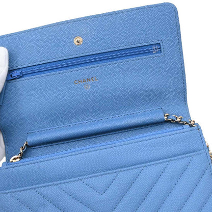 Chanel Blue Caviar Skin Chevron Classic WOC Wallet on Chain Bag