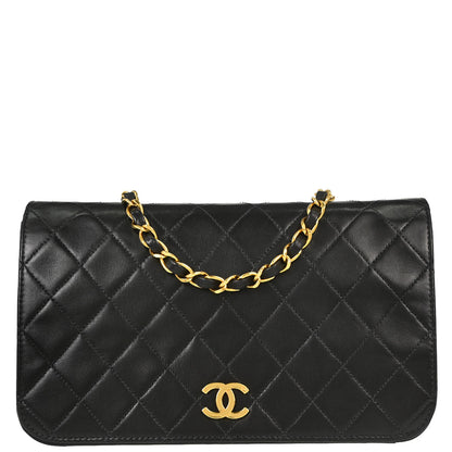 Chanel 1997-1999 Black Lambskin Pushlock Small Full Flap Shoulder Bag